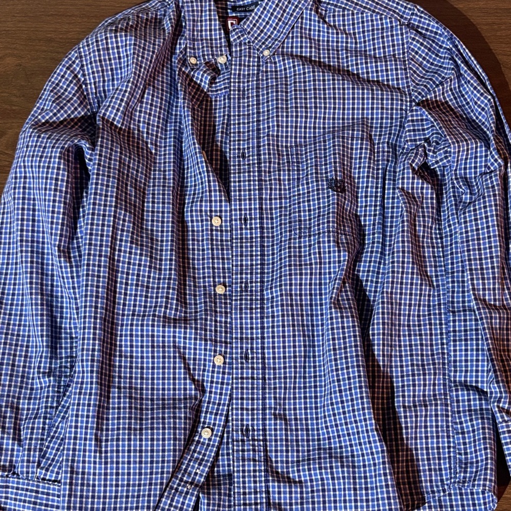 Chaps Navy and White Plaid Button Down Shirt